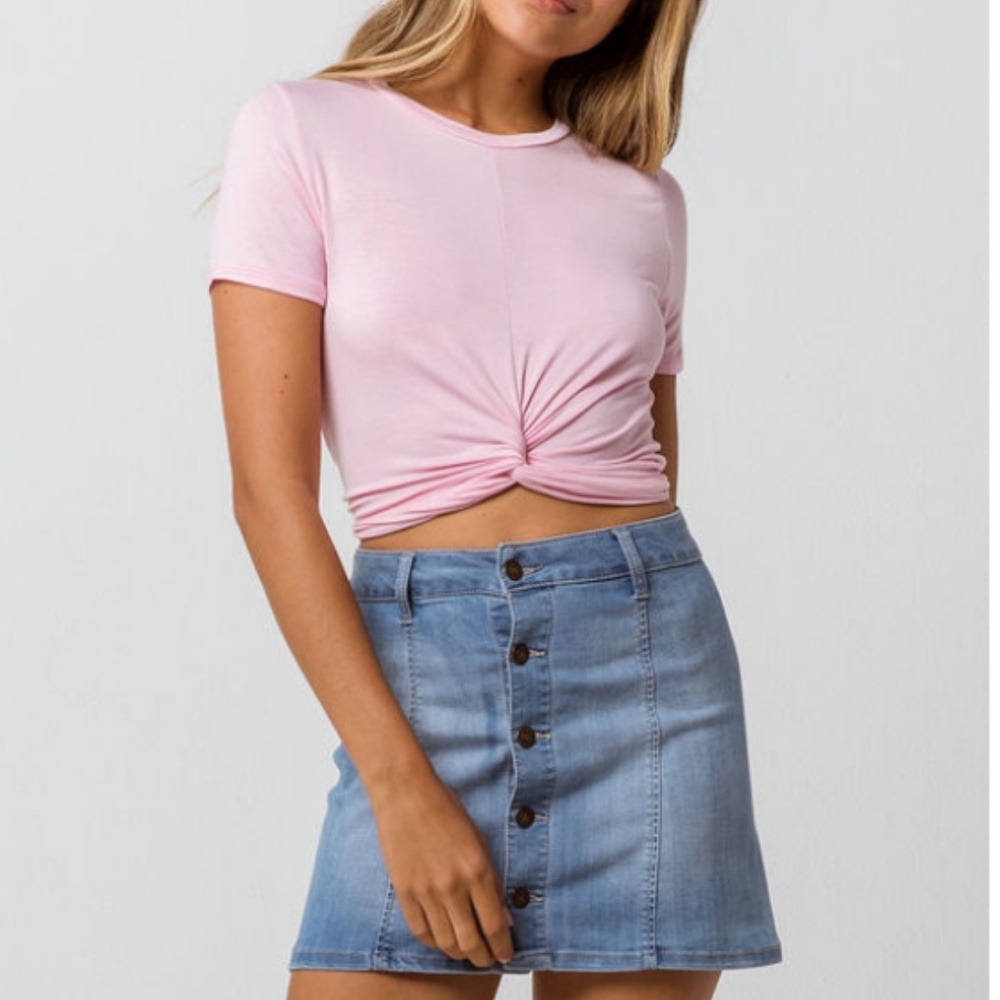 Pink Crop Top with Tie Front